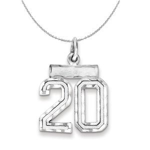 Silver, Varsity Collection, Small D/C Number 20 Necklace - 20 In